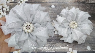 Праздничный нарядный бант из органзы и парчи МК🌸 Flower of organza DIY🌸PAP flor de fita de organza