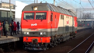 Тепловоз ТЭП70БС-328 редкий гость из ОКТ ж/д в Москве!