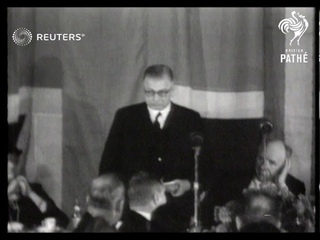 First Lord of the Admiralty A V Alexander speaks at war lunch with Admiral Ghormley at his...(1940)