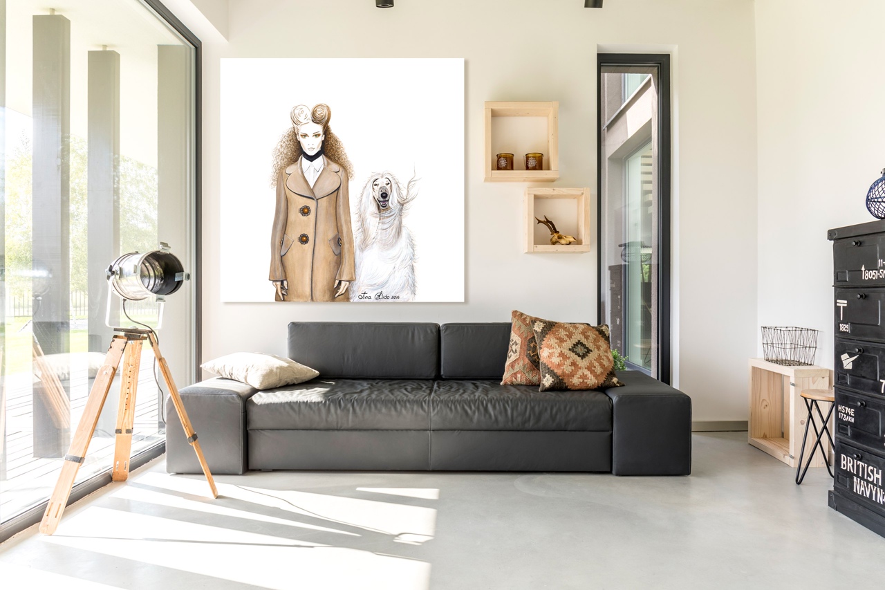 Louis Vuitton Coat and Afghan Greyhound: Fashion Illustration by Tina Dido